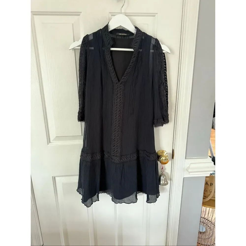Kobi Halperin Black Gauzy Mini Dress Fairygoth Whimsigoth Split Sleeve Sz XS EUC